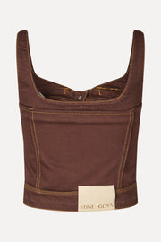 Stine Goya Cropped Denim Bustier Top Chicory Coffee