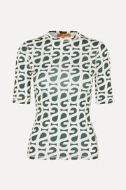 Stine Goya Elastic Short Sleeve T-Shirt Top Forest Green Logo