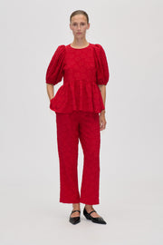 Stine Goya Elasticated Waistband Cropped Pants Pants Red Rose Relief