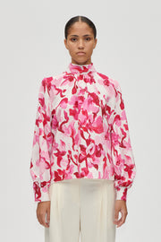 Stine Goya Gathered Highneck Long Sleeve Top Top Brush Stroke Magnolias