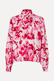 Stine Goya Gathered Highneck Long Sleeve Top Top Brush Stroke Magnolias