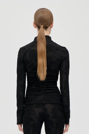 Stine Goya Gathered Long Sleeve High Neck Collar Top Top Black Petunias