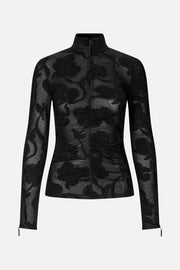 Stine Goya Gathered Long Sleeve High Neck Collar Top Top Black Petunias