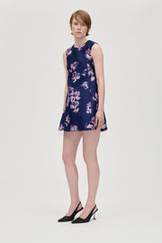 Stine Goya Kick Pleat Mini Dress Dress Blush Roses On Indigo