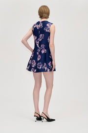 Stine Goya Kick Pleat Mini Dress Dress Blush Roses On Indigo