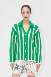 Stine Goya Knit Collar Cardigan Knit Green Stripes