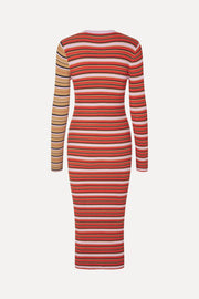 Stine Goya Long Sleeve Knit Dress w/Slit Dress Cream Stripes / Pink Stripes