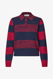 Stine Goya Mix Stripe Polo Collar Sweater Knit Multistripes Red Mix