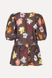Stine Goya Puff Sleeve Peplum Top Top Wild Flowers