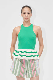 Stine Goya Ruffle Tank Top Top Green Stripes