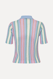 Stine Goya Short Sleeve Crochet Polo Knit Pastel Stripes