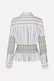 Stine Goya Smocked Gathered Boyfriend Shirt Top Pastel Stripes