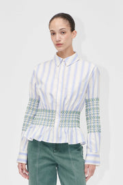 Stine Goya Smocked Gathered Boyfriend Shirt Top Pastel Stripes