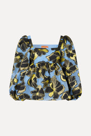 Stine Goya Square Neck Long Sleeve Top Top Blue Anemone Jacquard