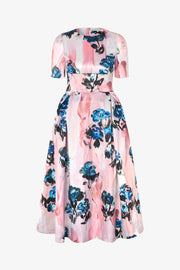 Stine Goya Statement Volume Midi Dress Dress Blue Roses On Blush