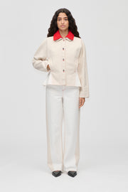 Stine Goya Twist Knee Seam Denim Pants Pants Natural / Contrast Red