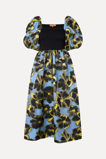 Stine Goya 3/4 Sleeve Combo Bodice Midi Dress Dress Blue Anemone Jacquard