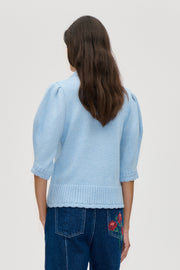 Stine Goya Bobble Knit Polo Cardigan Knit Rose Applique