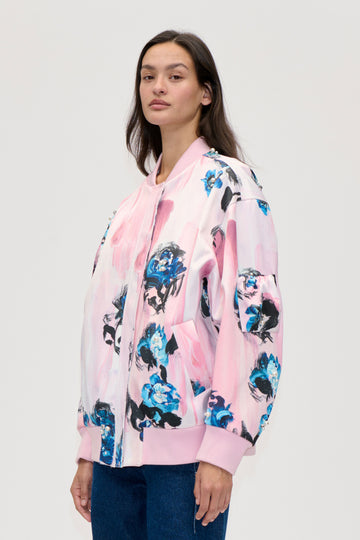 Stine Goya Bomber With Puffy Pocket Outerwear Blue Roses On Blush