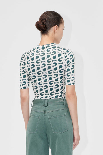 Stine Goya Elastic Short Sleeve T-Shirt Top Forest Green Logo