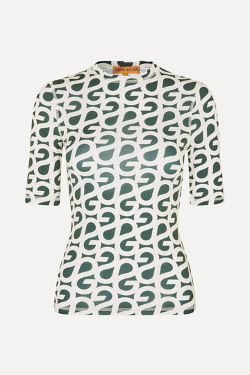 Stine Goya Elastic Short Sleeve T-Shirt Top Forest Green Logo