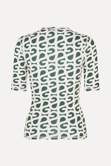 Stine Goya Elastic Short Sleeve T-Shirt Top Forest Green Logo