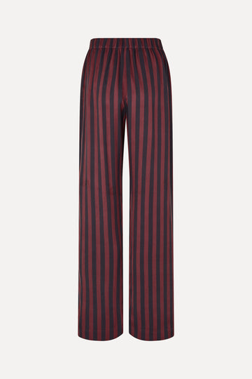 Stine Goya Elasticated Long Pants Pants Navy and Burgundy Wallpaper Stripes