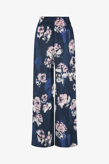 Stine Goya Elasticated Long Pants Pants Blush Roses On Indigo