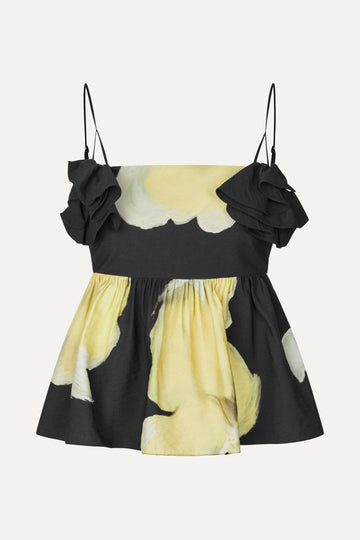 Stine Goya Floral Peplum Top Top Yellow Petunias