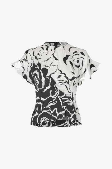 Stine Goya Frill Sleeve Pleated Top Top Graphic Rose