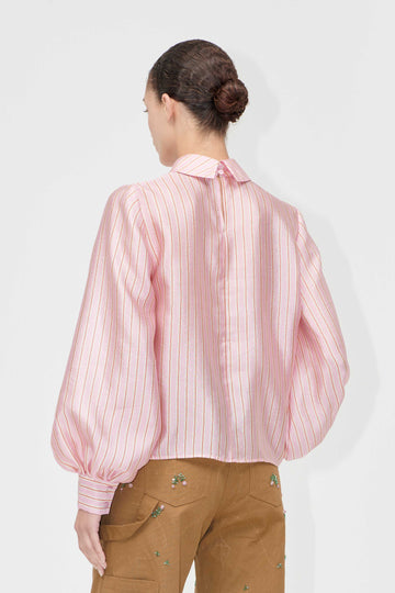 Stine Goya Gathered Long Sleeve Top Top Rose Pinstripe