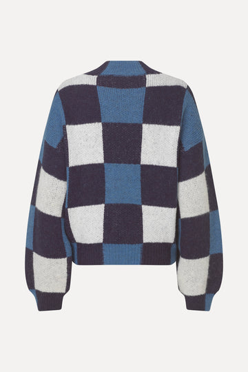 Stine Goya Gingham Check Sweater Knit Blue Gingham Check