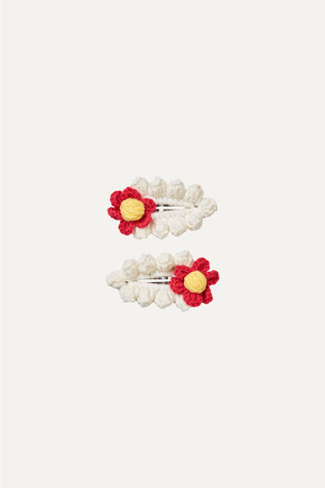 Stine Goya Hand Crocheted Hair Clip Accessories Red Flowers