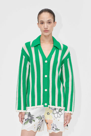 Stine Goya Knit Collar Cardigan Knit Green Stripes