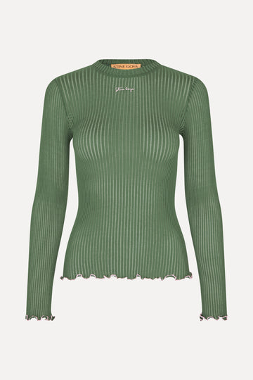 Stine Goya Long Sleeve Crewneck Top Dark Green