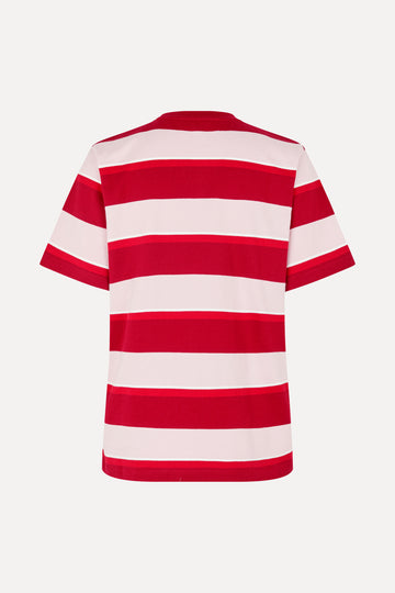 Stine Goya Loose T-Shirt Top Burgundy and Pink Stripes
