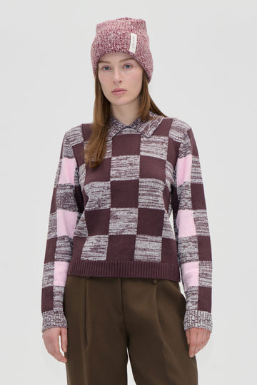 Stine Goya Mix Stripe Polo Collar Sweater Knit Multichecks Mix