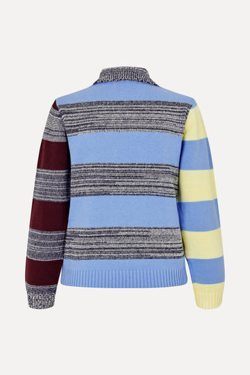 Stine Goya Mix Stripe Polo Collar Sweater Knit Multistripes Blue Mix