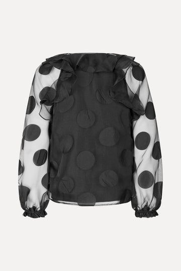 Stine Goya Multi Ruffle Raglan Top Top Dotted Black