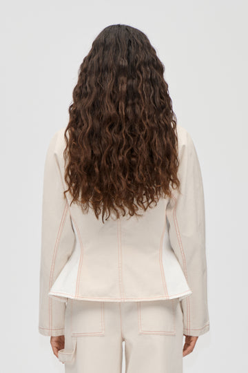 Stine Goya Peplum Collar Jacket Outerwear Natural / Contrast Red