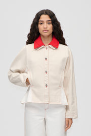 Stine Goya Peplum Collar Jacket Outerwear Natural / Contrast Red