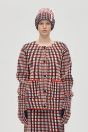 Stine Goya Plaited Cardigan with Pockets Knit Navy / Red / Cream