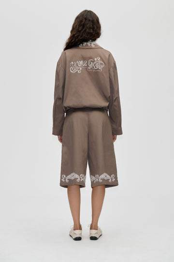 Stine Goya Pleated Eyelet Bermuda Shorts Cherries On A Paisley