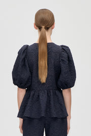 Stine Goya Puff Sleeve Peplum Top Top Garden Relief
