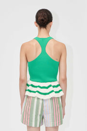Stine Goya Ruffle Tank Top Top Green Stripes