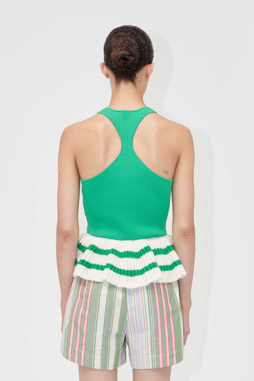 Stine Goya Ruffle Tank Top Top Green Stripes