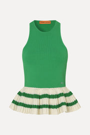 Stine Goya Ruffle Tank Top Top Green Stripes