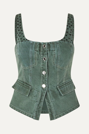 Stine Goya Scoopneck Pockets Vest Top Dark Green