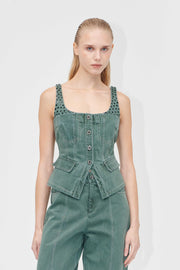 Stine Goya Scoopneck Pockets Vest Top Dark Green