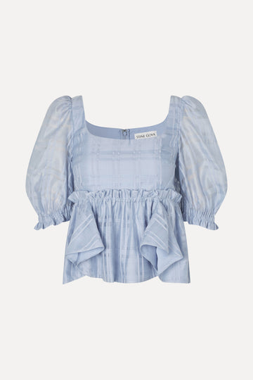 Stine Goya Sheer Ruffling Puffy Sleeve Top Top Brunnera Blue
